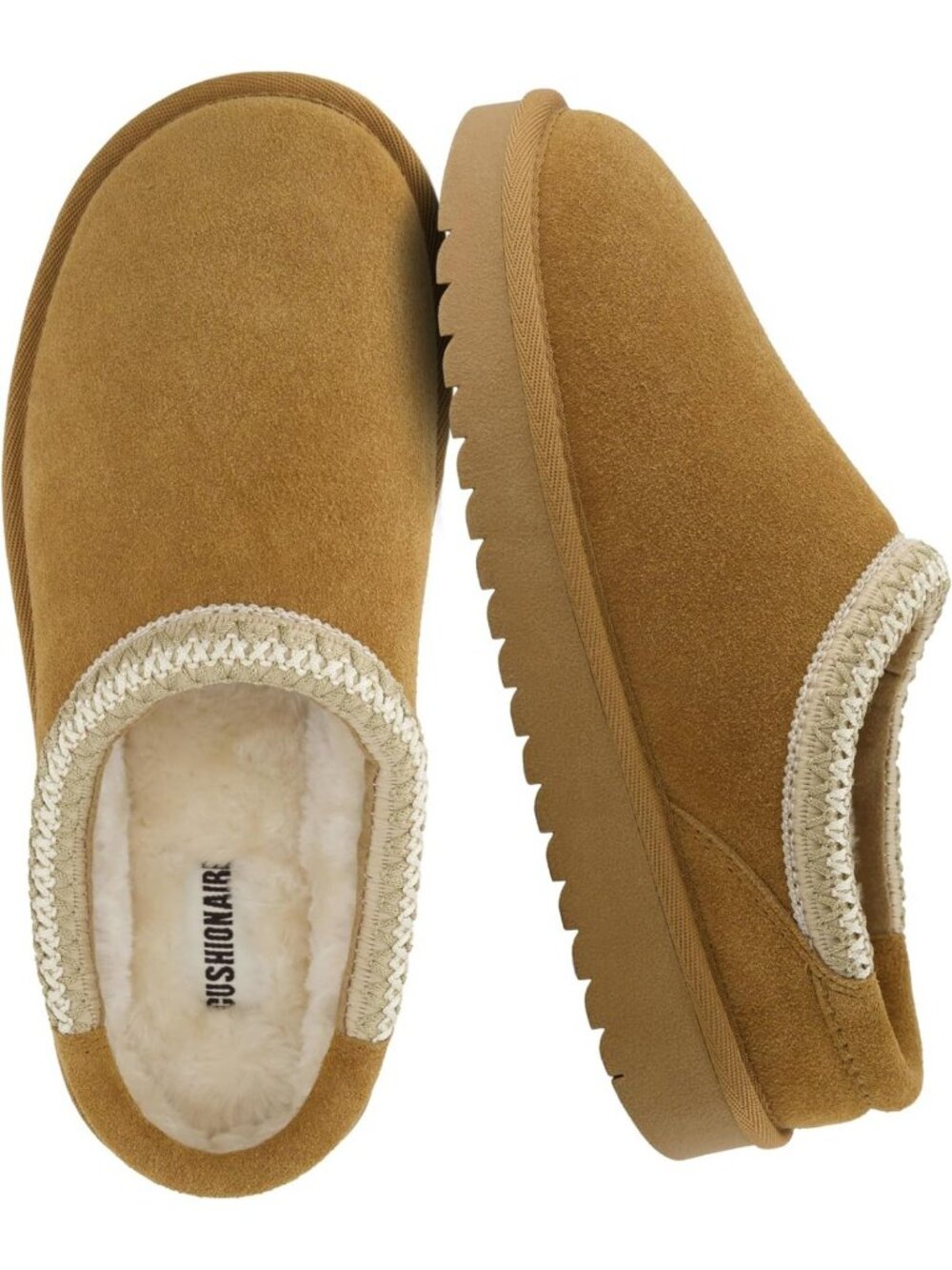 Cozy Suede Leather Kids Slippers - Slip-On Mule House Shoes with Faux Fur Lining